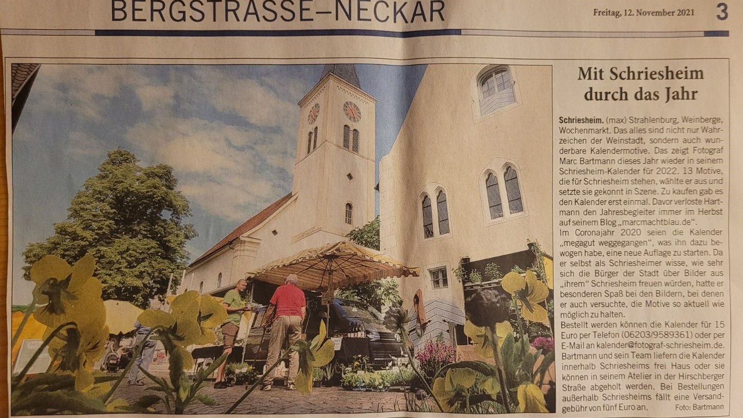 RNZ Bericht Schriesheim Kalender 2022